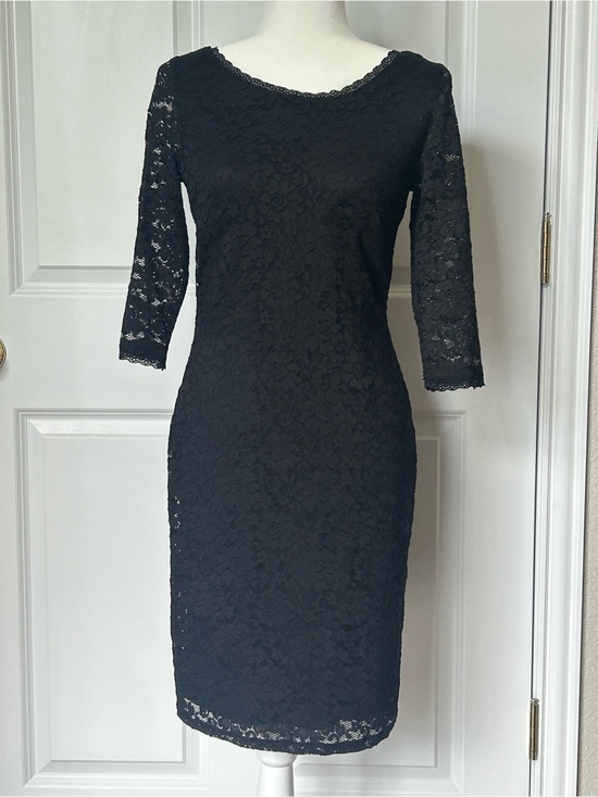 Eliza J Dresses & Skirts - Eliza J Black Lace Midi Dress with Three-Quarter Sleeves